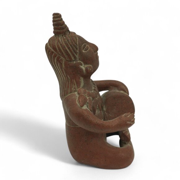 Pre-Columbian Style Terracotta Figurine Seated Drummer Tribal Art Sculpture VTG - Picture 6 of 8